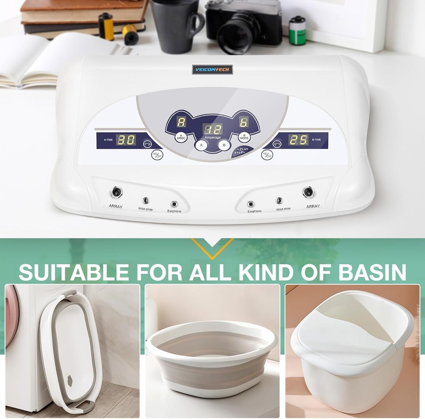 Ionic Foot Bath Detox Machine, Foot Detox Mahcine SPA for 2 Users with MP3 Music Player, Including 2 Earphones, 2 Wrist Straps, 2 Arrays, 5 Foot Basin Liners