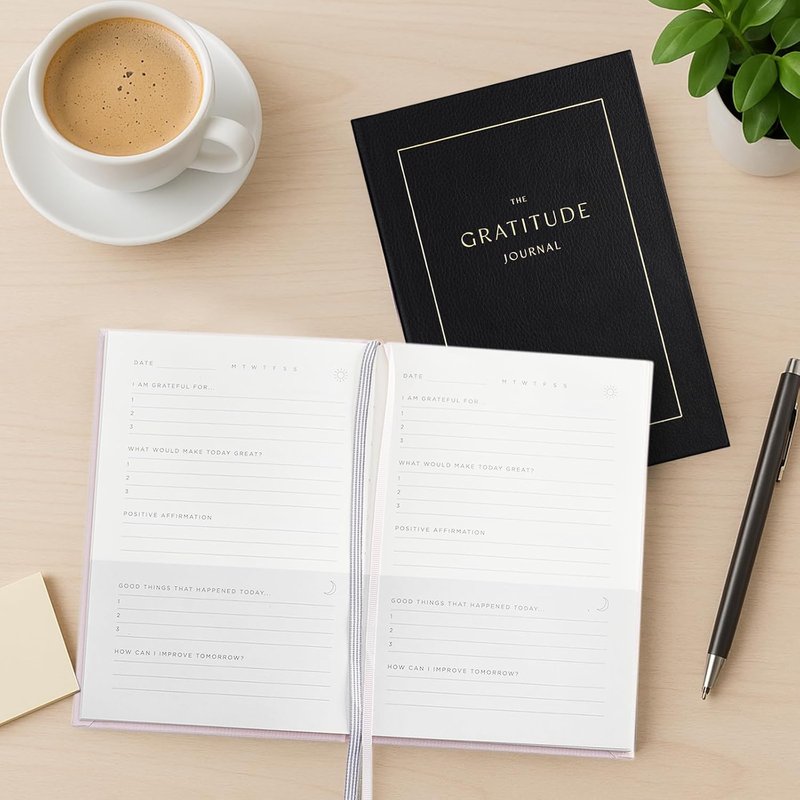 Gratitude Journal for Women - 5 Minute Daily Mindfulness Practice with Prompts & Quotes | Undated Bold Black Notebook