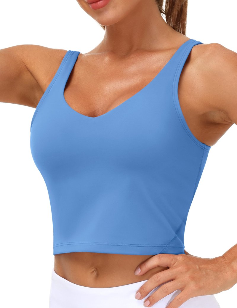Women’s Longline Sports Bra Wirefree Padded Medium Support Yoga Bras Gym Running Workout Tank Tops(Sea Blue, Large)