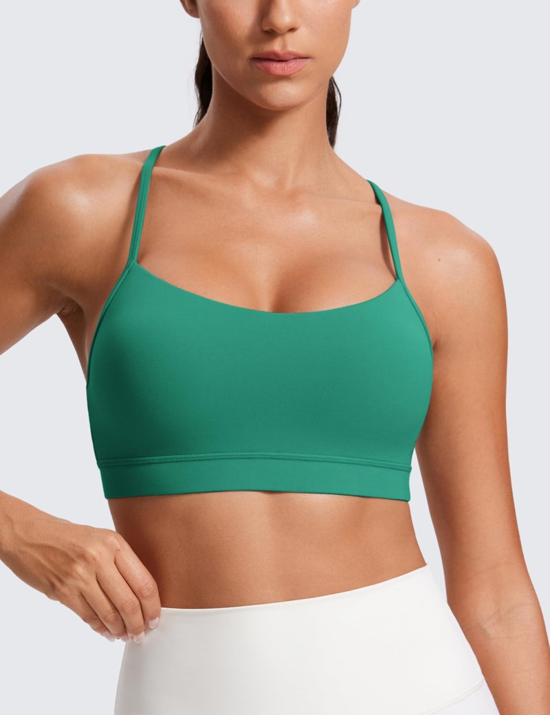 CRZ YOGA Butterluxe Y Back Sports Bras for Women - Padded Racerback Low Impact Spaghetti Thin Strap Workout Yoga Top Cascadia Green Large