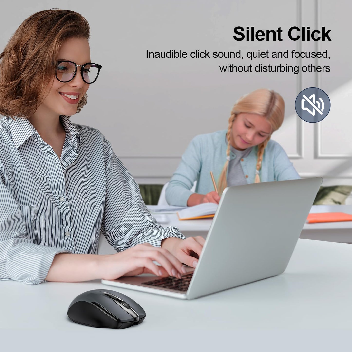 TECKNET Wireless Mouse (BT5.0/3.0 & 2.4G) Rechargeable 4800 DPI Silent USB A & Bluetooth Mouse 6 Buttons, Wide Compatibility - Grey
