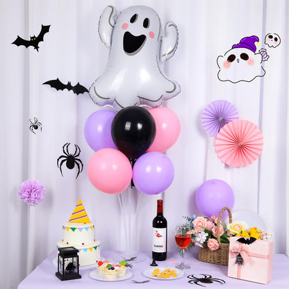 Halloween Ghost Party Balloons Stand Kit 2 Sets with 2 White Ghost Foil Balloons Pink Black and Purple Balloon Centerpiece for Tables for Trick or Treat Baby Shower Horror Birthday Party Decorations