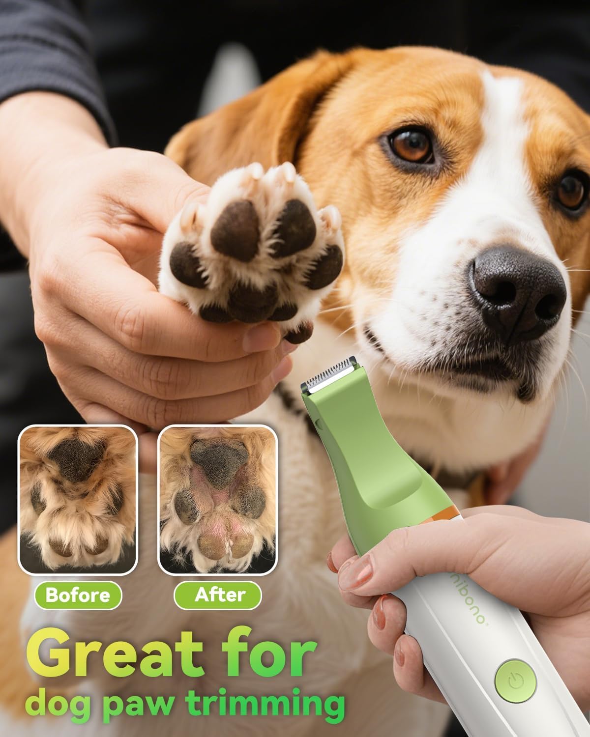 Unibono Dog Grooming Clipper Kit, Quiet Cordless Pet Clipper for Dogs & Cats, Silent Dog Cat Shaver for Paws, Claws, Eyes, Ears, Face with Grooming Scissors Comb, Green