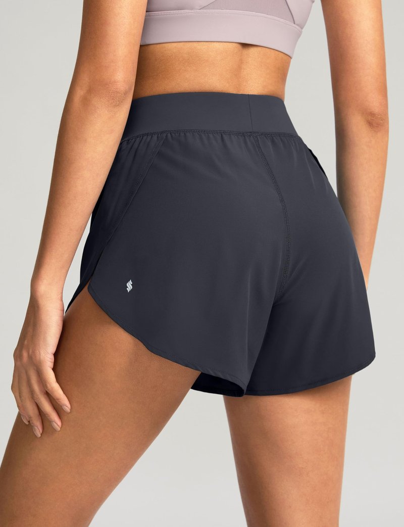 Soothfeel High Waisted Athletic Running Shorts for Women Dolphin Short High Split Quick Dry Gym Workout Shorts with Liner (Deep Grey, M)