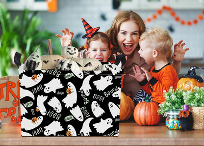 NTAOHAMPER Rectangular Gift Storage Basket Empty for Halloween, Storage Bin with Handles, Room Decor, Book Box(Black Ghost)