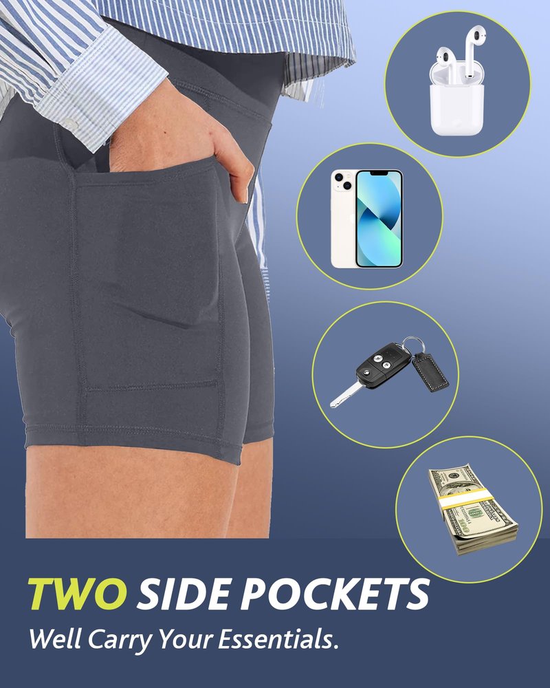 CAMPSNAIL Biker Shorts Women with Pockets - 3"/5"/8" High Waisted Workout Spandex Tummy Control Gym Running Yoga Shorts Dark Grey