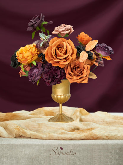 Serwalin Fall Aritificial Flowers Orange Silk Flowers Purple Black Roses Fake Flowers for DIY Centerpieces Boutonnieres Cake Fall Floral Home Decoration
