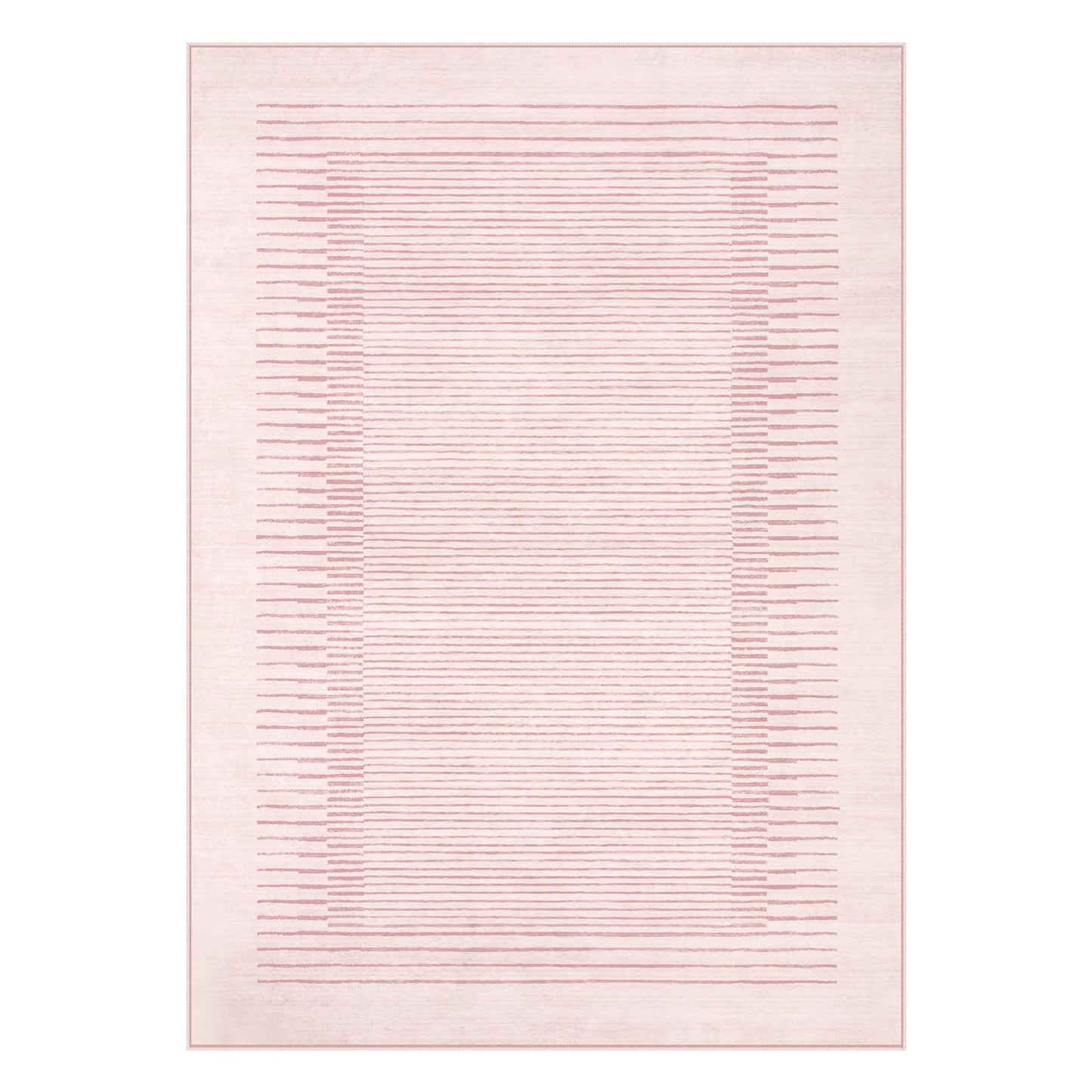 Wonnitar Washable Striped Living Room Area Rug 5x7, Non-Slip Berber Stripe Pink Area Rugs for Bedroom Girls, Low Pile Soft Large Throw Carpet for Kids Nursery Room (Pink,5' x 7')