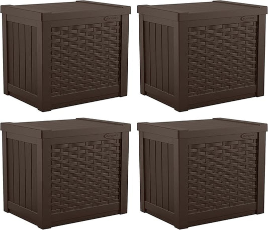 Suncast 4 Pack 22-Gallon Small Deck Box - Lightweight Resin Storage Container and Seat for Patio Cushions and Gardening Tools - Store Items on Patio, Garage, 22.5"L x 17"W x 22.5"H, Yard - Java Brown