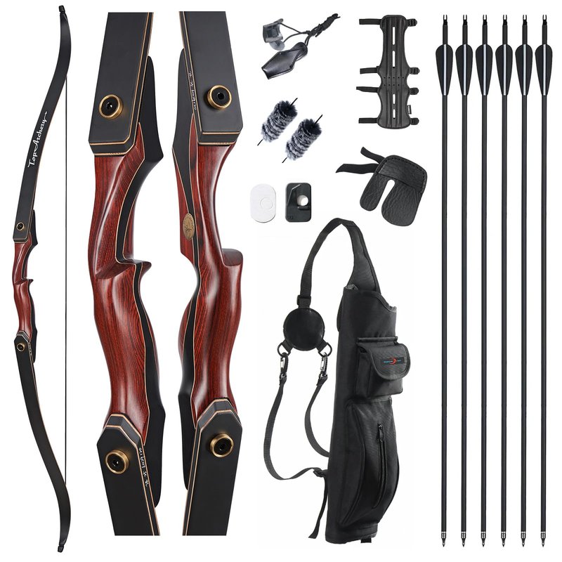 TOPARCHERY Archery 60" Takedown Hunting Recurve Bow and Arrow Set for Adults Practice Competition Longbow Kit 30-50lbs with 6pcs Arrows Right Hand Black