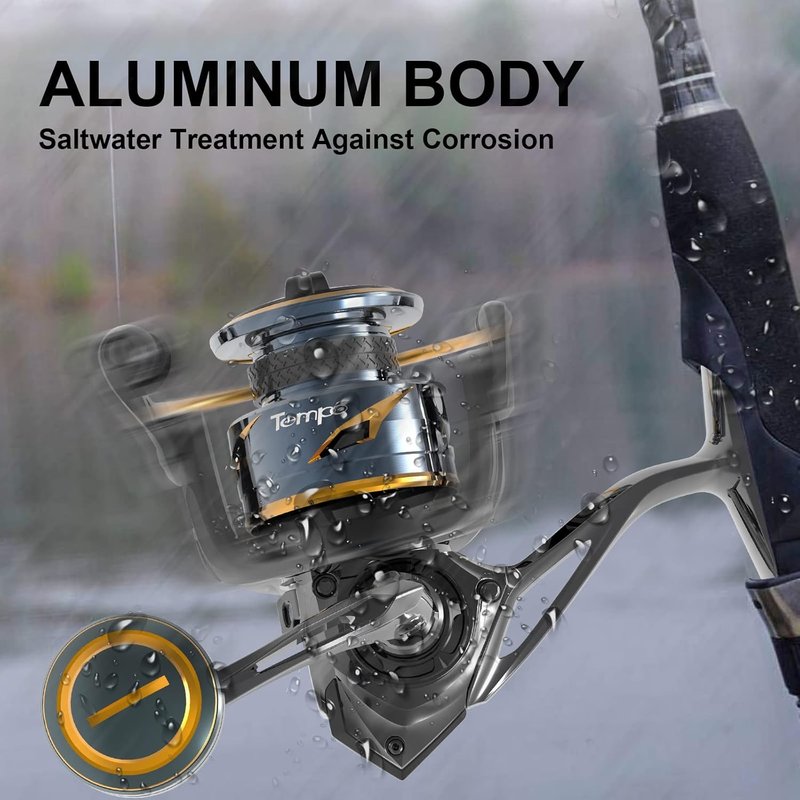 Tempo Persist Spinning Reel - Ultra Smooth Fishing Reel for Saltwater & Freshwater | 30.9 LBs Max Drag, Aluminum Body