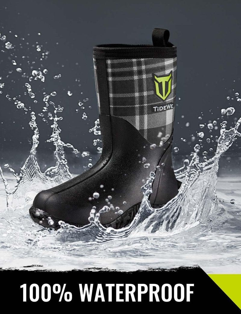 TIDEWE Women's Waterproof Rubber Boots - Insulated Mid Calf with Steel Shank for Hunting & Gardening | 6mm Neoprene