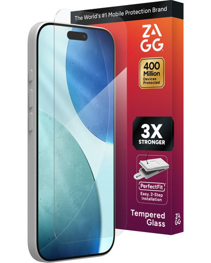 ZAGG Glass+ Screen Protector for iPhone 16e/ 14/13/ 13 Pro - 3X Shatter Protection, High Scratch Resistance, Oil-Resistant, Reinforced Edges, InvisibleShield, Easy Install