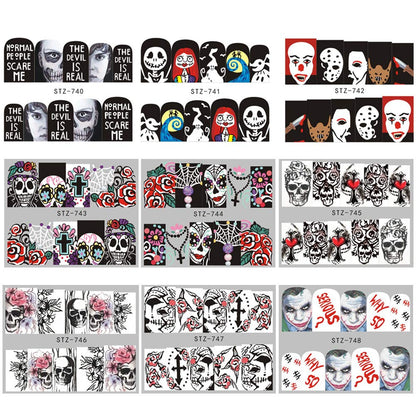 Halloween Nail Stickers - 24 Sheets Day of The Dead Water Transfer Nail Decals Ghost Spider Face Web Witch Skeleton Nail Art Stickers Wraps Manicure Tips Strips Decoration for Halloween Party Supply