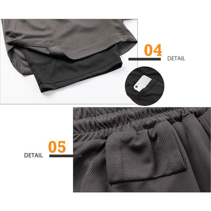 Superora Mens Running Gym 2 in 1 Sports Shorts Breathable Outdoor Workout Training Shorts with Pockets Grey