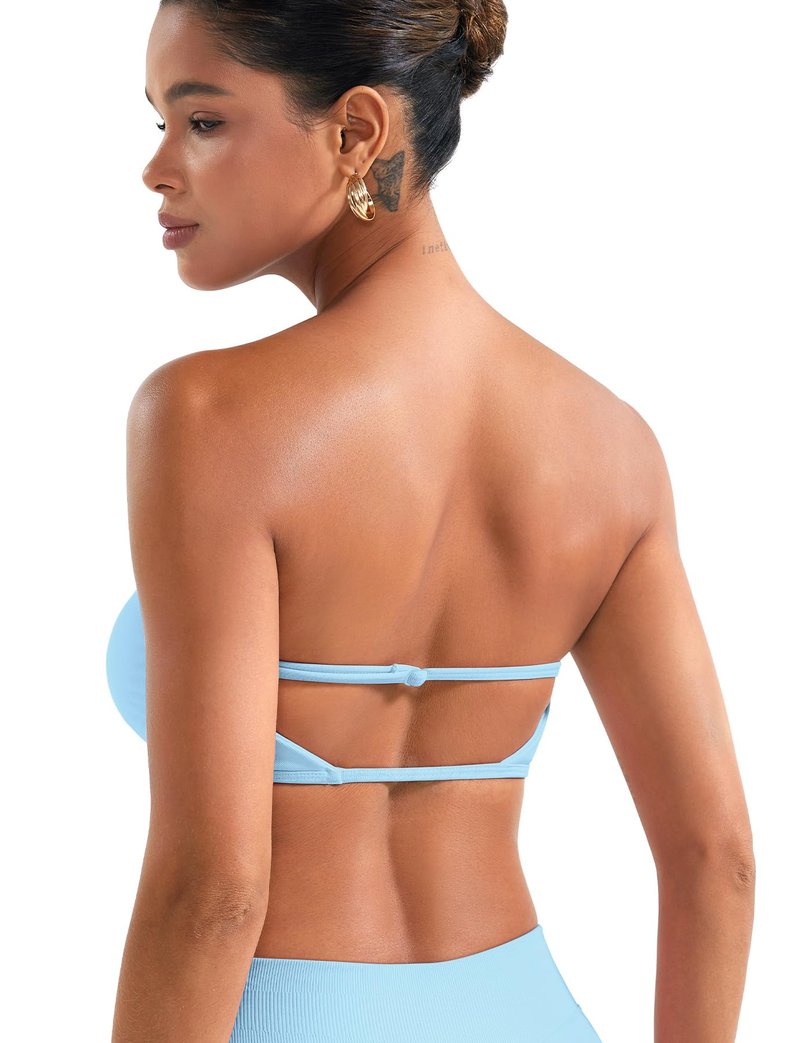 VOYJOY Impact Backless Bandeau Bra Workout Strapless Basic Tank Top Adjustable Back Bandeau Shirts Summer Going Out Tops Ice Blue