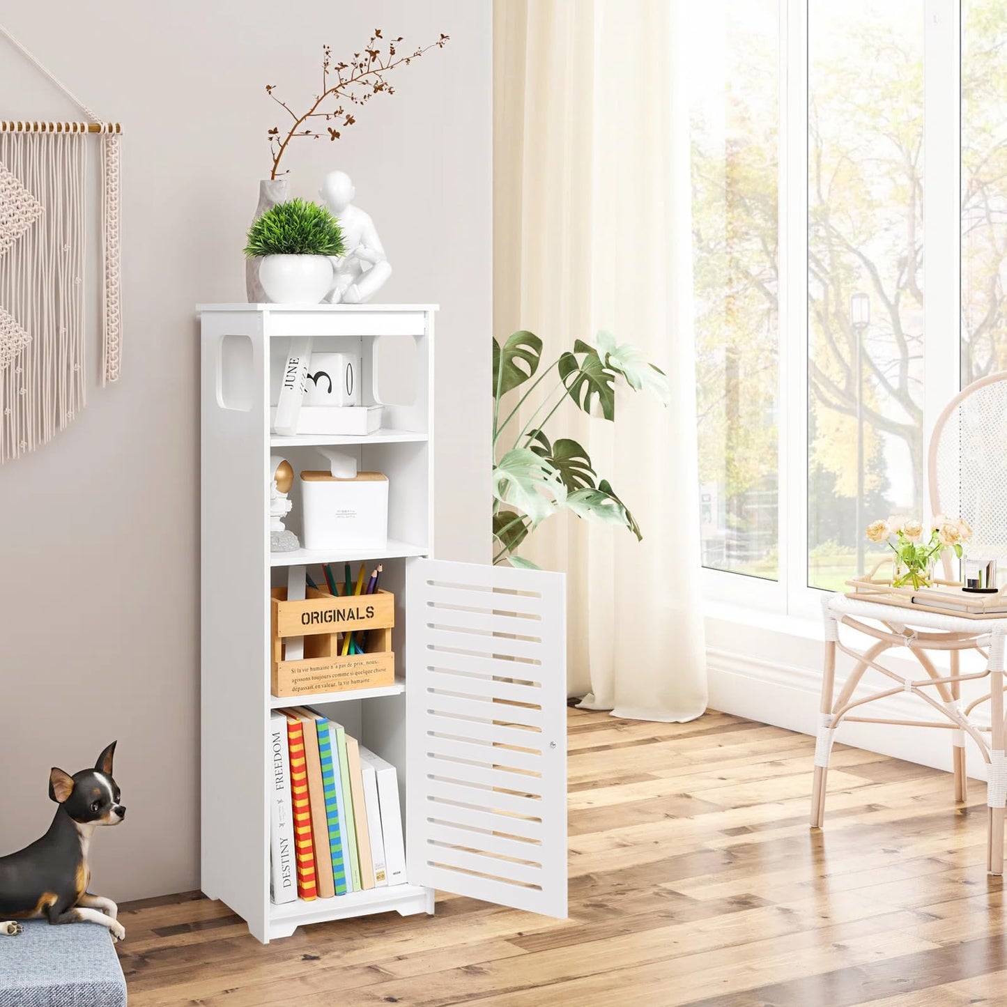 Bathroom Cabinet Waterproof, White Storage Cabinet Floor Standing Home Storage Furniture Shelf,Suitable for Toilet Bedroom Kitchen Living Room (RD)