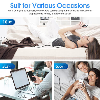 3 in 1 Magnetic Phone Charger - 5-Pack Rotating Magnetic Charger Cable with LED Light, Nylon Braided Cord for Micro-USB, USB C and i-Product Devices - Black