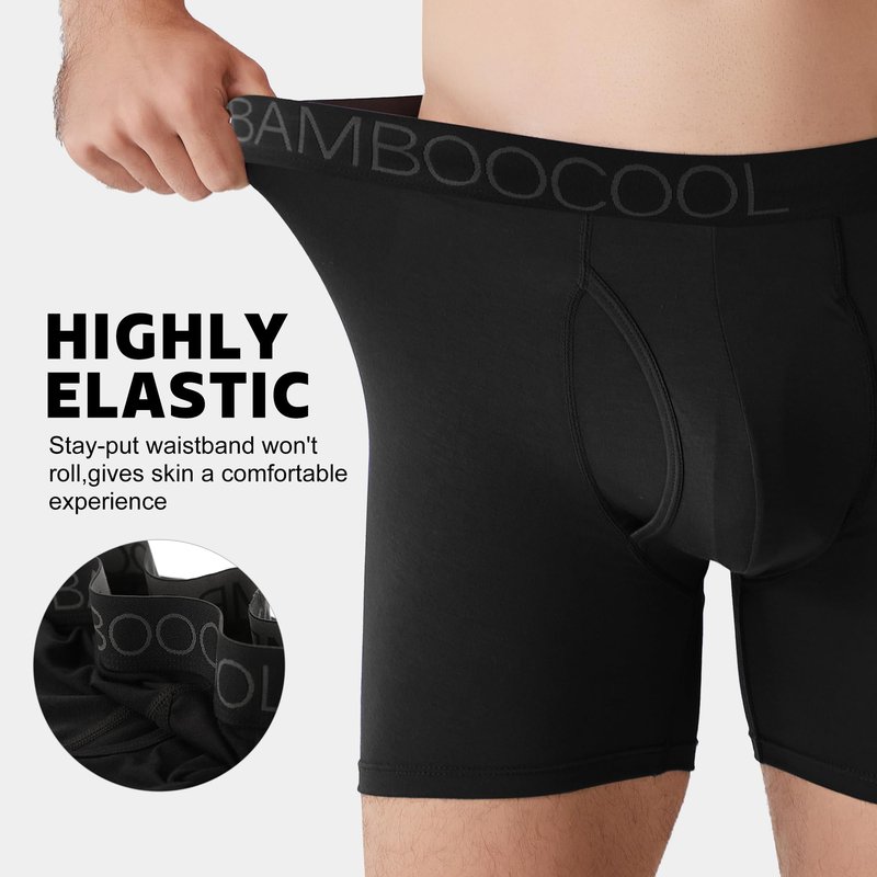 BAMBOO COOL Moisture-Wicking Soft Men's Underwear Boxer Briefs for Men With Open Fly Pouch (6 pack) M