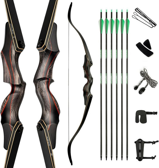Deerseeker Takedown Recurve Bow Set - 60"/62" Right & Left Hand Traditional Wooden Bow for Adults & Youth | 25-60 lbs