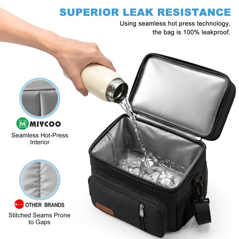 MIYCOO Lunch Bag & Lunch Box for Men Women, Double Deck Leakproof Insulated Soft Large Adult Camping Cooler bag for Work, Beach, Picnic, Travel (Black, 15L)