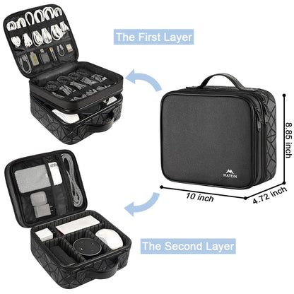MATEIN Cable Organizer Bag, Waterproof Travel Electronic Storage with Adjustable Divider, Shockproof Portable Double Layer Tech Bag Carrying Case for Cord, Earbuds, Charger, SD Card, DJ Gifts, Black