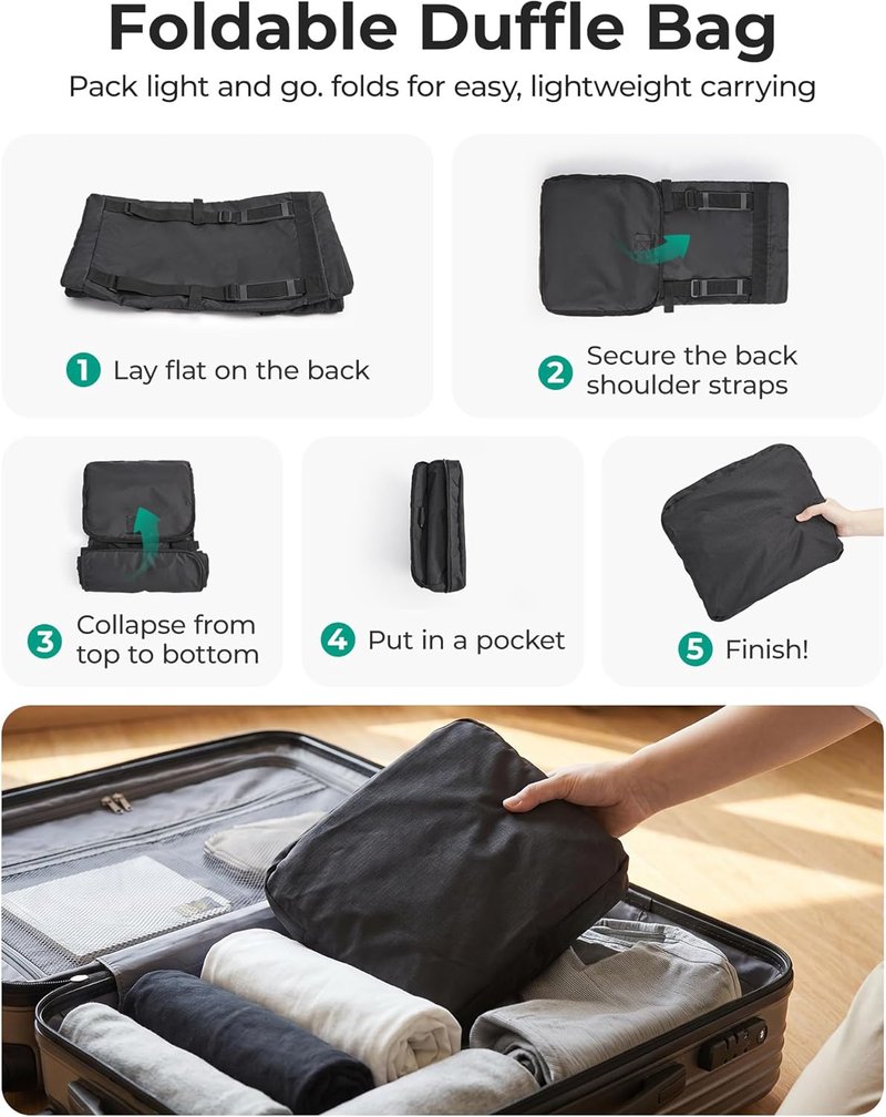 60L Foldable Duffle Bag - Large Travel Duffel & Backpack | Army Green