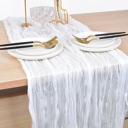 Joanlody Ivory Spring Summer Cheesecloth Table Runner 10Ft Rustic Gauze Boho Cheese Cloth Table Runner for Wedding Bridal Baby Shower Decoration