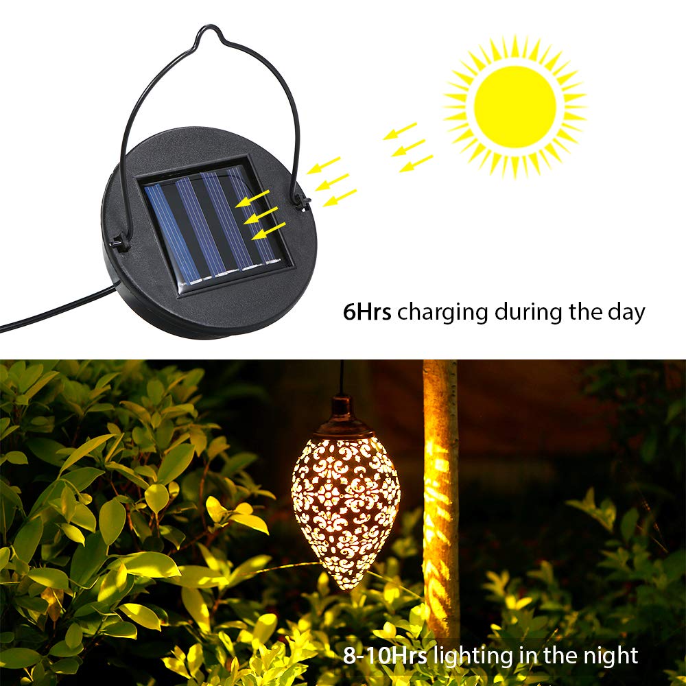 (2 Pack) Hanging Solar Lights, Tomshine Solar Lantern LED Moroccan Garden Decor, Metal Solar Lanterns Outdoor Waterproof for Outside, Patio, Porch, Pathway Hanging Decor