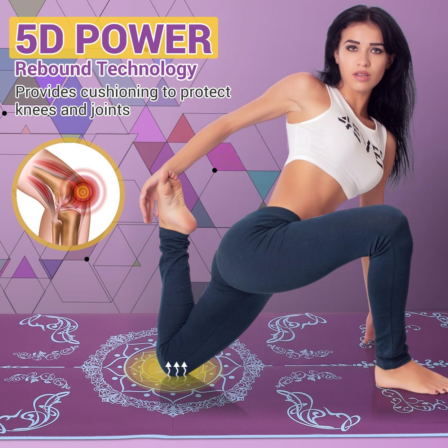 Avoalre Folding Yoga Mat, Eco-Friendly PVC Travel Yoga Mat Packable, Double Sided Non-Slip Printed Yoga Mats with Bag for Home Workout Gym Exercise Fitness Pilates Stretching (72" x 24" x 1/5" Thick)