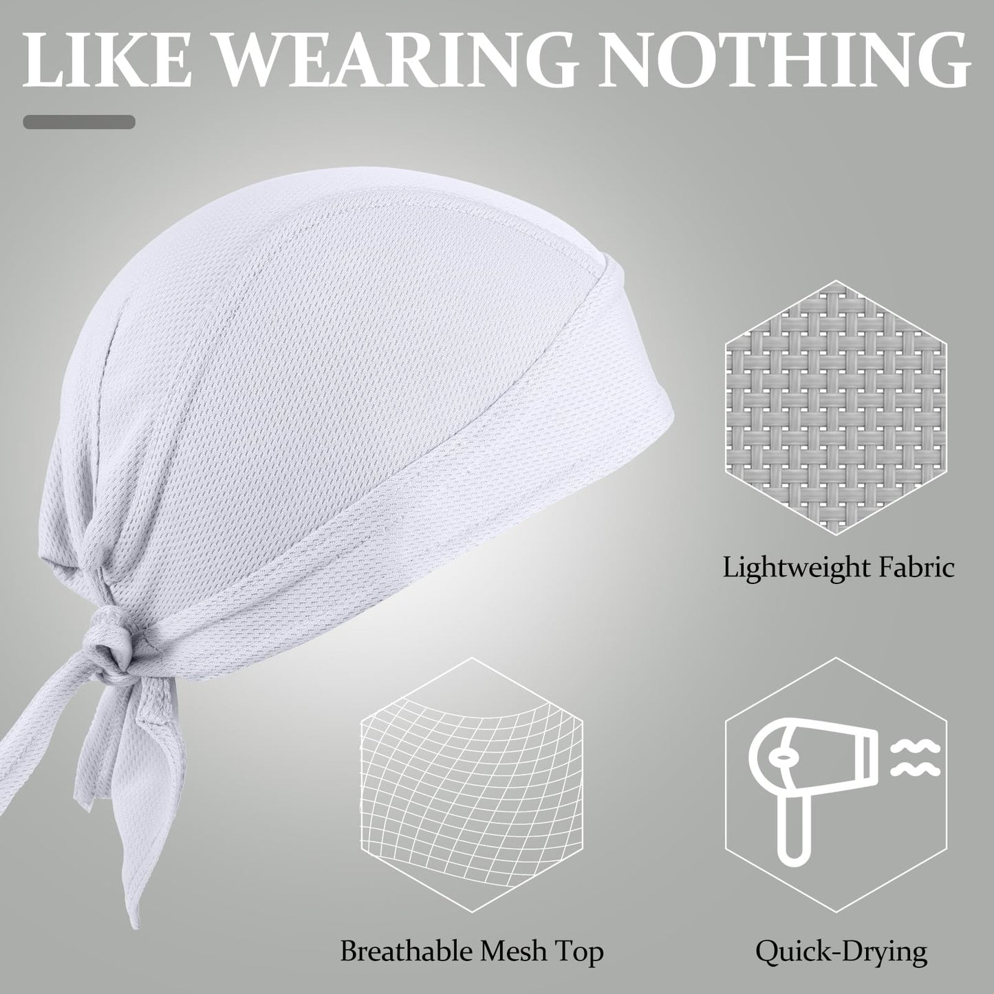 6 Pieces Do Rags Sweat Wicking Beanie Cooling Durags Skull Cap Motorcycle Head Wrap Bandana for Men Women (Black, White, Gray,Simple Style)