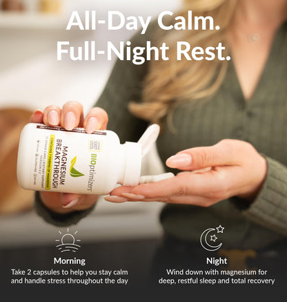 BIOptimizers Magnesium Breakthrough Supplement 4.0-7 Forms of Mg: Glycinate, Malate, Citrate, and More - Natural Support for Sleep and Cognitive Function - 60 Capsules- Calming Vitamins Complex