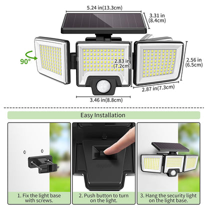 CLAONER Solar Lights Outdoor, Upgraded 216 LED Motion Sensor Security Light with 360° Wide Lighting Angle, Easy to Install, IP65 Waterproof Durable Solar Powered Flood Lights for Outside
