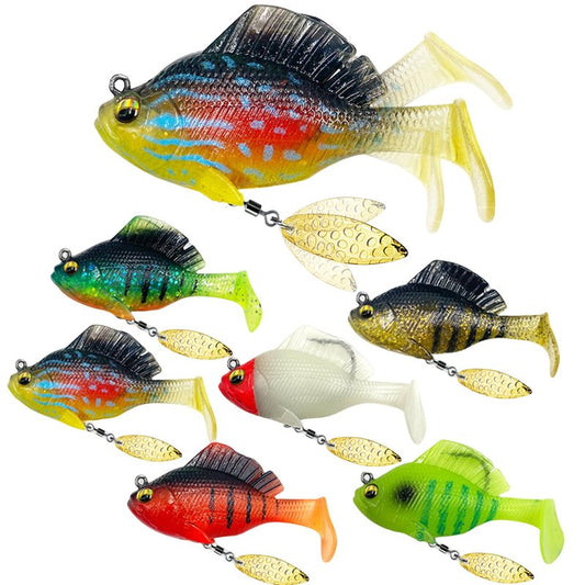 DAMIDEL 6Pcs Pre-Rigged Jig Head Soft Fishing Lures，Paddle Tail Swimbaits/3D Eyes/Spinner Blades for Bass Fishing,Hidden Ultra-Sharp Hook in the top fin,Fishing Bait for Freshwater Saltwater