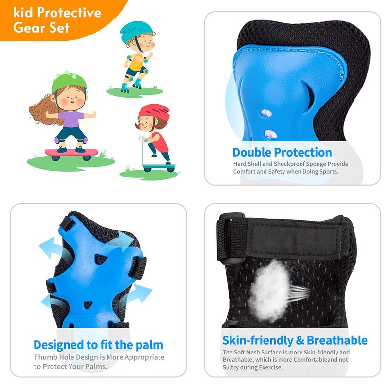 Youth/ KidsKnee Pads Elbow Pads Wrist Guards Protective Gear Set for Child Roller Skates, Cycling, Inline Skating, Scooter Skateboard, BMX Bike, Riding, and Multiple Outdoor Sports Activities