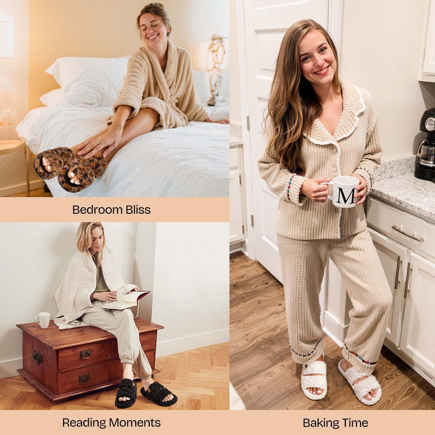 EverFoams Womens Fuzzy Open-toe Slippers Soft Comfy Memory Foam Indoor House Shoes Cool Gray,5-6 US