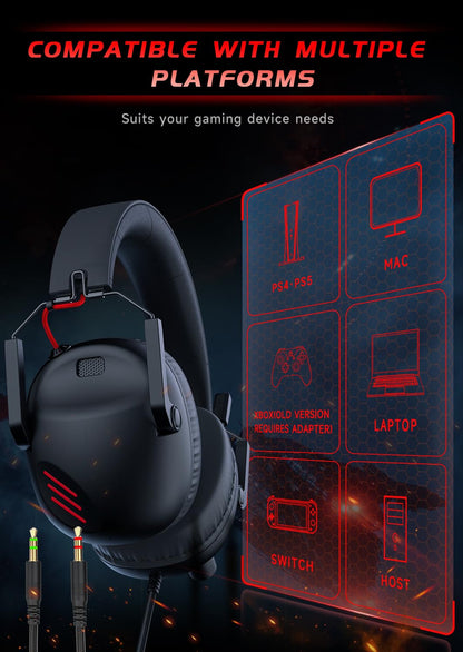 KAPEYDESI CM7007 Gaming Headset for Xbox Series X|S, Xbox, PS5, PS4, PC, Switch, Gaming Headphones with Noise Canceling Microphone, Folding Design, 50MM Dynamic Drivers, 3.5MM Audio Jack, Black Red