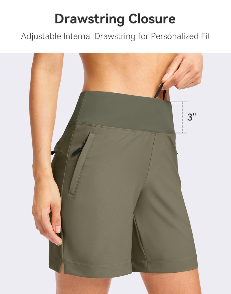 SANTINY Women's 5''/ 7''Hiking Shorts with 3 Zipper Pockets Lightweight Quick Dry Golf Shorts for Women Athletic Walking (Grey Sage_7-M)