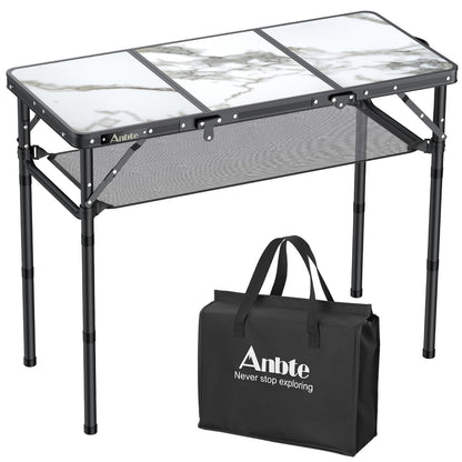 Anbte Folding Camping Table, Aluminum Small Folding Table 3 Adjustable Height Max 27.5", Portable Table with Carry Handle, Lightweight, for Outdoor Indoor Travel Camping Picnic BBQ, 34.6" x 15.7"
