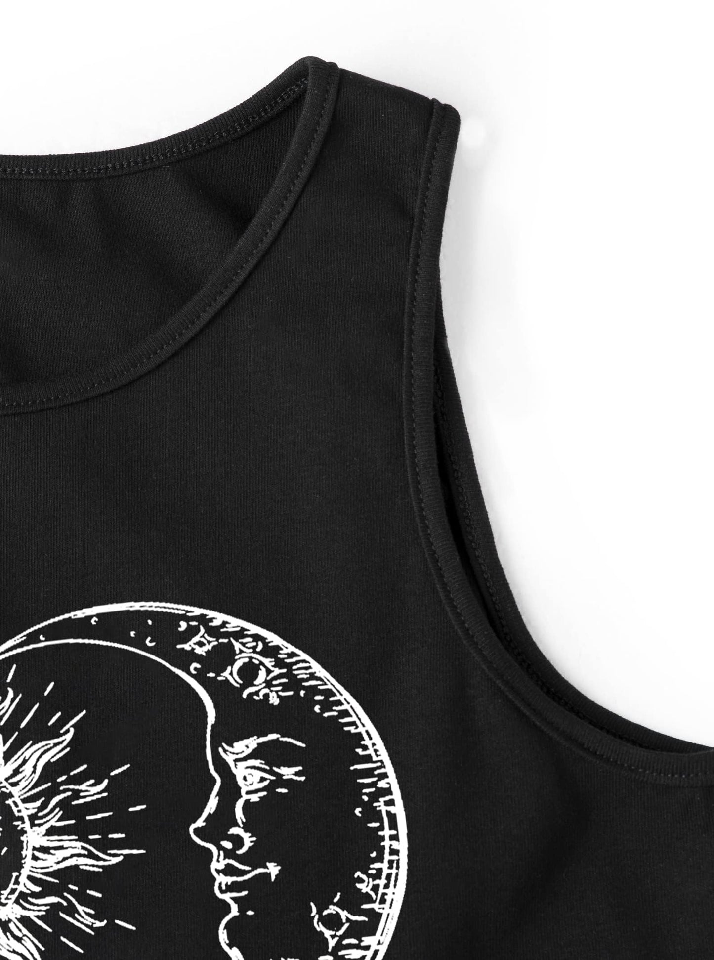 Remidoo Women's Casual Sleeveless Sun and Moon Print Shirt Graphic Crop Top Workout Tank Black Sun Large