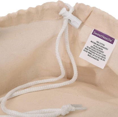 Sweet Needle Pack of 2 Heavy Duty Extra Large Laundry Storage Shopping Bags, 71x91 CM (28x36 IN) 75L - 100% Cotton, Highly durable, Draw-cord with cord-lock, Machine Wash and reusable Travel Bag