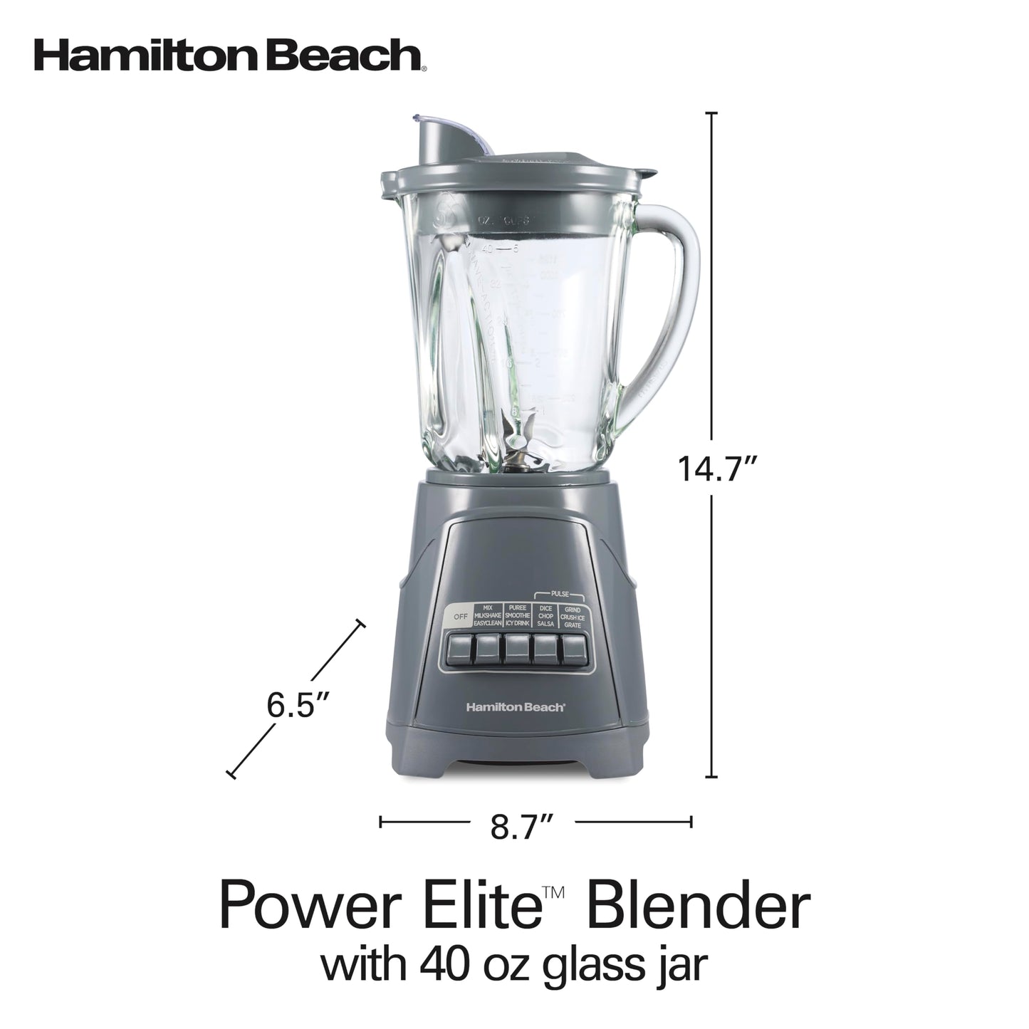 Hamilton Beach Power Elite Wave Action Blender For Smoothies, 40 Oz Glass Jar, 12 Functions Including Puree, Crush Ice, 700 Watts - Black (58148A)