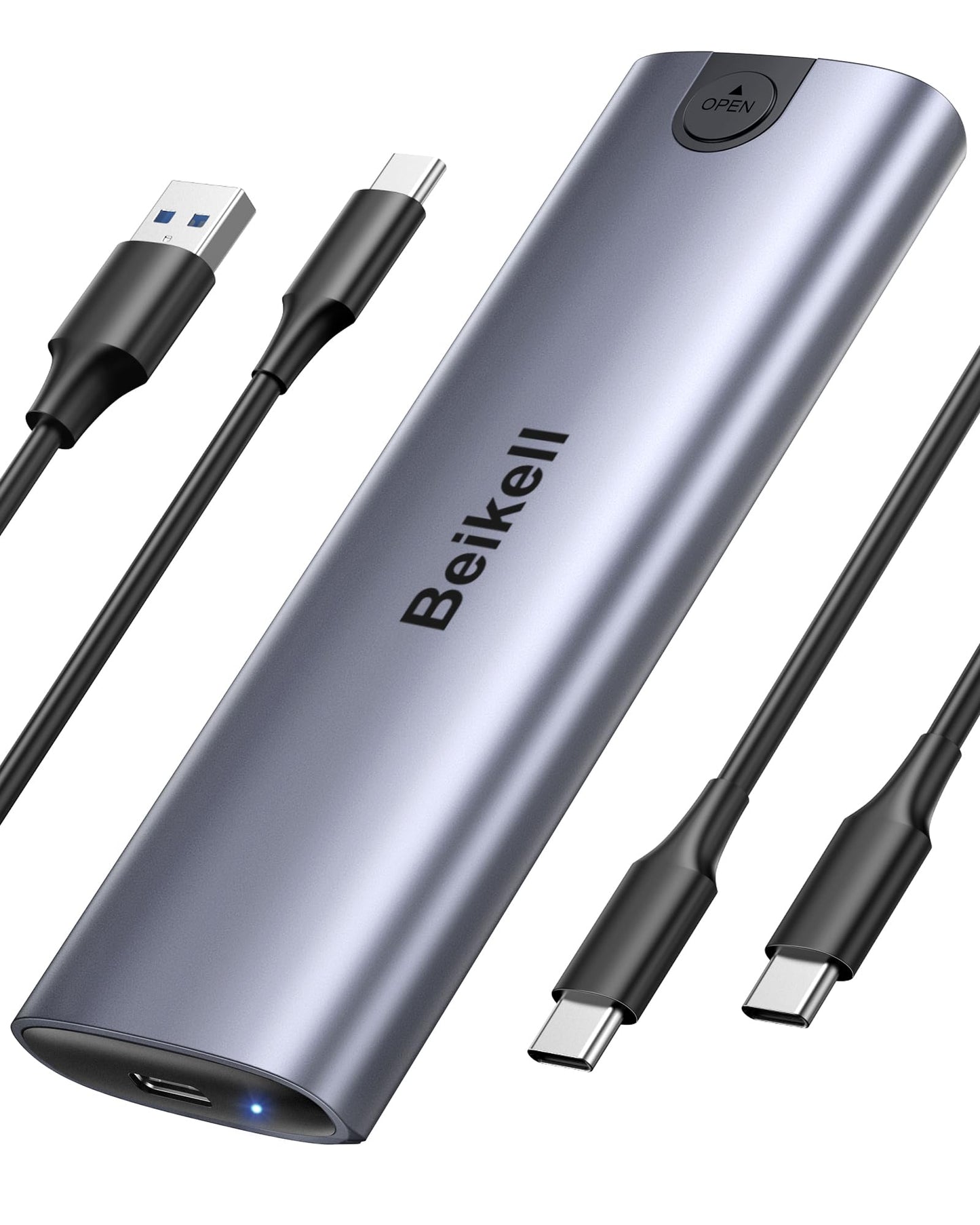 Beikell M.2 NVMe Enclosure, Tool-Free 10Gbps M2 SSD Enclosure USB 3.2 Gen 2 * 1 NVMe to USB Adapter for 2230/2242/2260/2280 M.2 SATA SSD of M-Key or M+B Key with USB C to C and USB A to C Cables