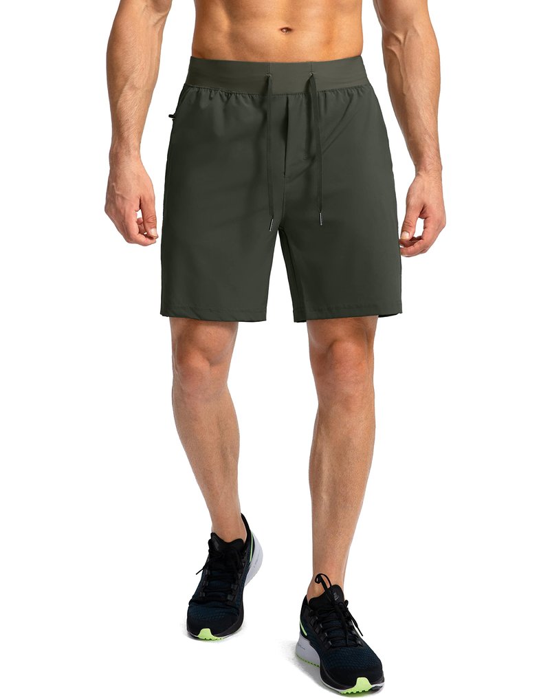 Soothfeel Men's Running Shorts with Zipper Pockets 7 Inch Lightweight Quick Dry Gym Athletic Workout Shorts for Men (Army Green, 2XL)