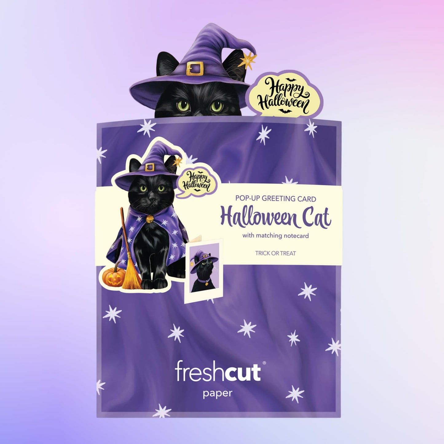Freshcut Paper Pop Up Cards, Mini Halloween Cat, 6 Inch Mini Sized 3D Cat Gifts, Popup Greeting Card, Halloween Cards, October Card, Blank Notecard & Envelope