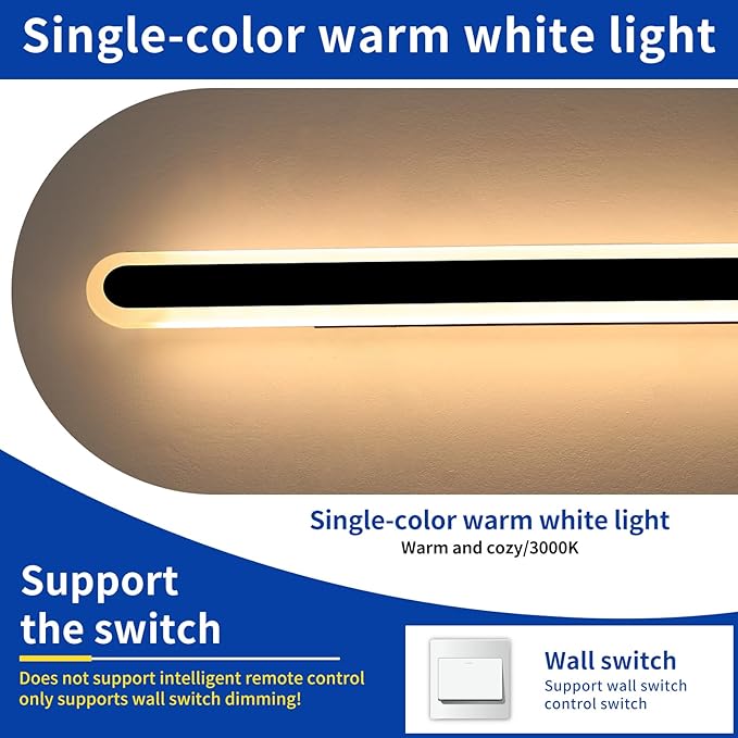 2 Pack 39.3inch Modern Outdoor Wall Light Fixture, IP65 Waterproof Oval LED Wall Mounted Sconce, 3000K Warm White, 36W, Black Strip Exterior Lighting for House, Backyard, Garden, Garage