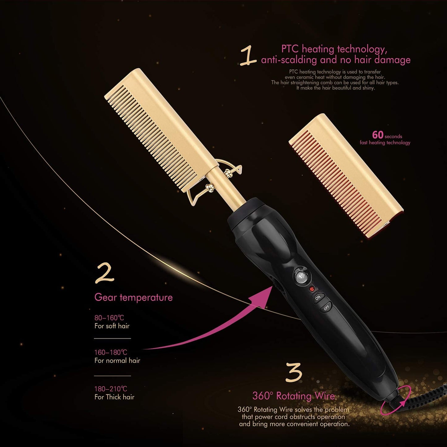 Electric Hot Comb Hair Straightener Heat Pressing Comb Curling Flat Iron Curler Hair Straightener Brush for Natural Black,Anti-Scald Beard Straightening Electric Press Comb