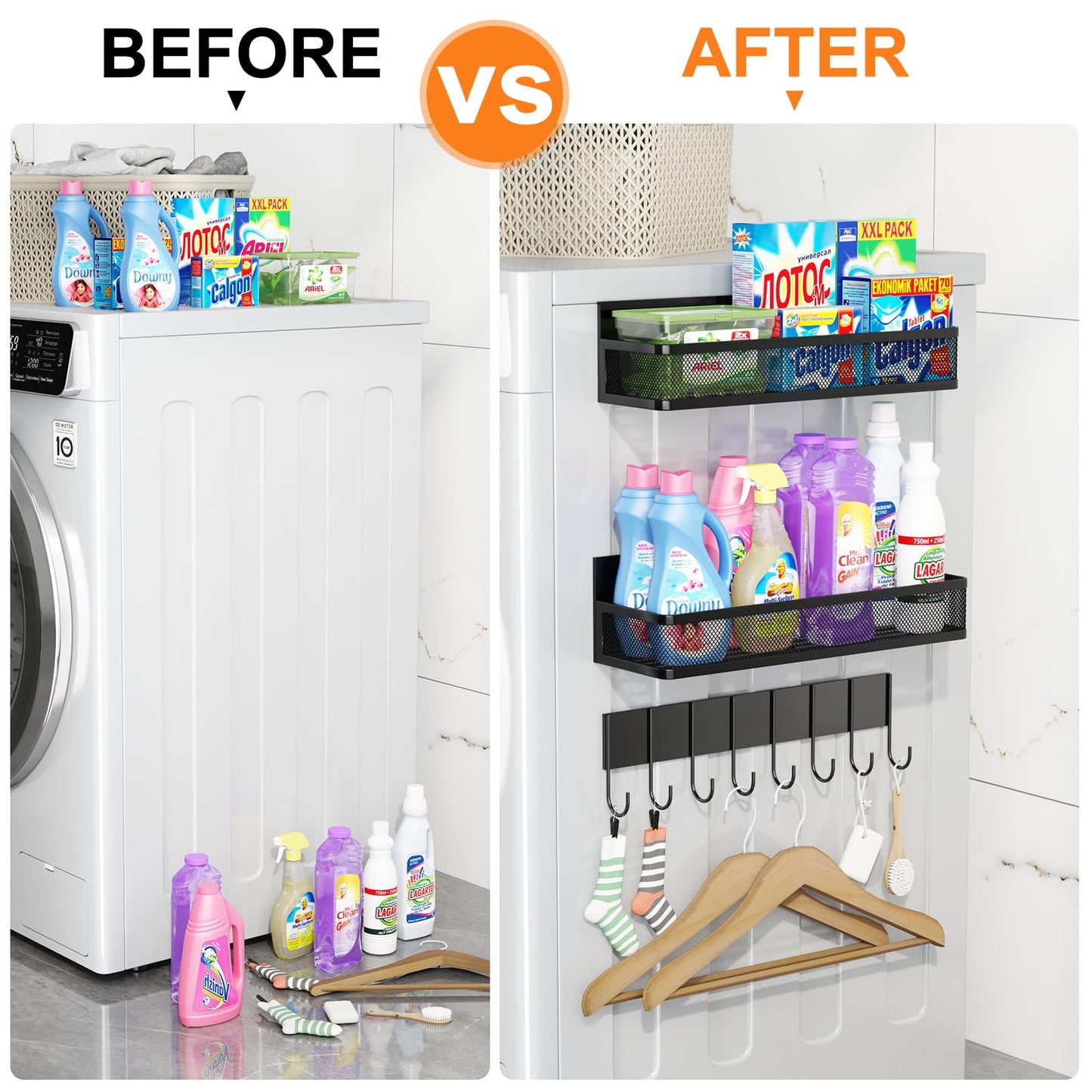 Aufworld Magnetic Spice Rack for Refrigerator, 3 Pack Magnetic Shelf, Moveable Fridge Organizer with 8-Hook Rack, Seasoning Organizer for Kitchen