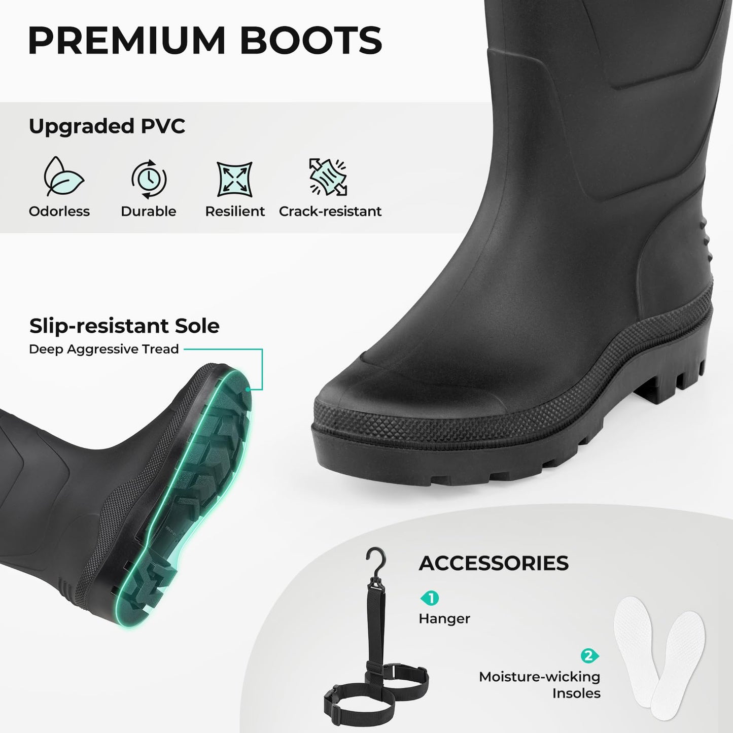 Calamus WaveWalker Fishing Waders for Men & Women, 100% Waterproof PVC Chest Waders with Slip-Resistant Boots, Tear-Resistant Nylon, Ample Storage, Wader Hanger, Military Green, M5/W7