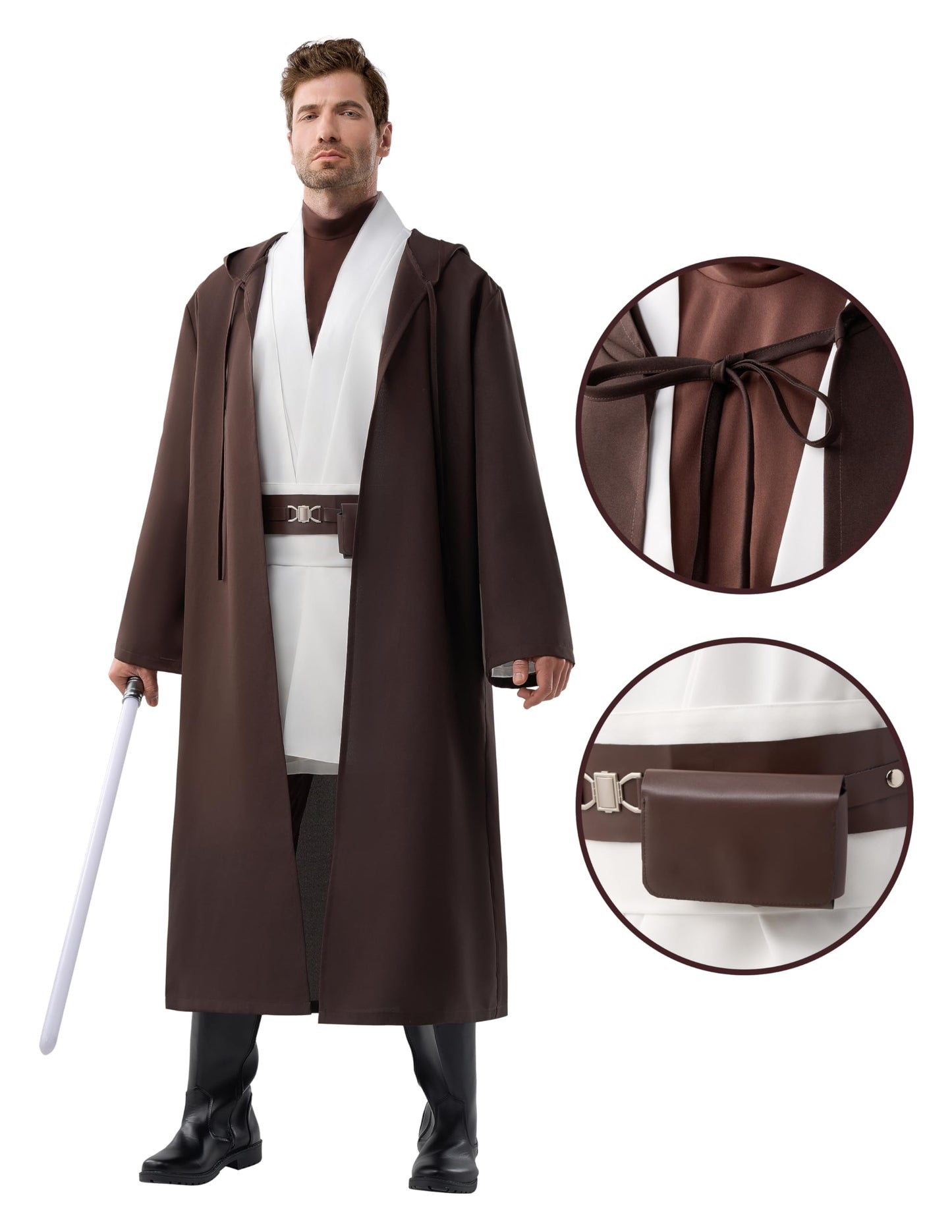 Spooktacular Creations Halloween Mens Tunic Hooded Cloak, Knight Costume Men, Tunic Hooded Robe Set with Pants, Halloween Costumes Adult for Cosplay (Medium)